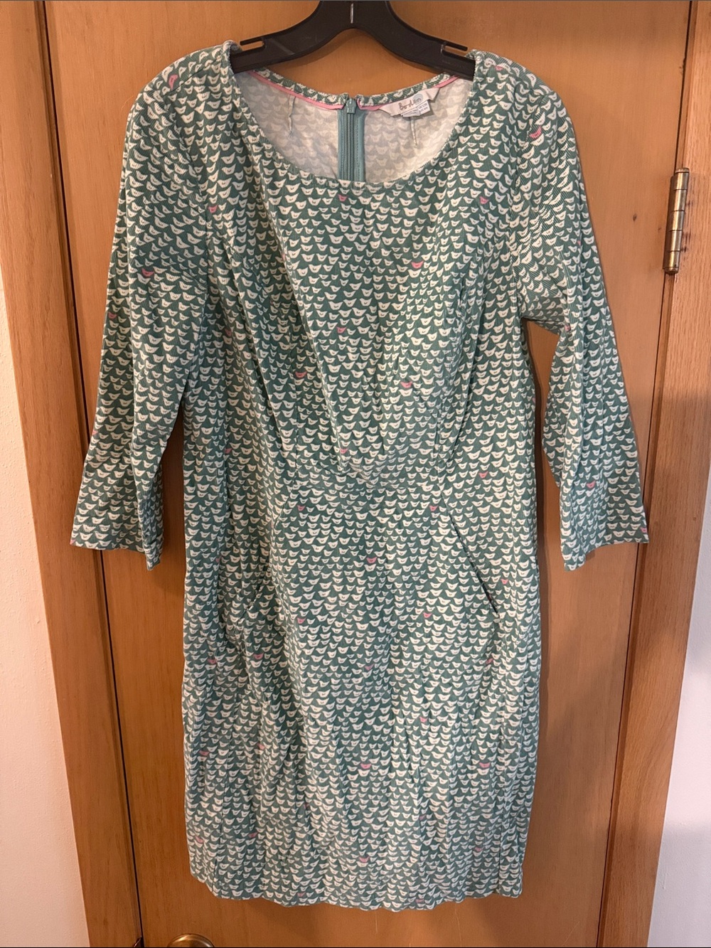 Boden Women’s Bird Chicken Print Corduroy Midi Dress Green White Size 8
